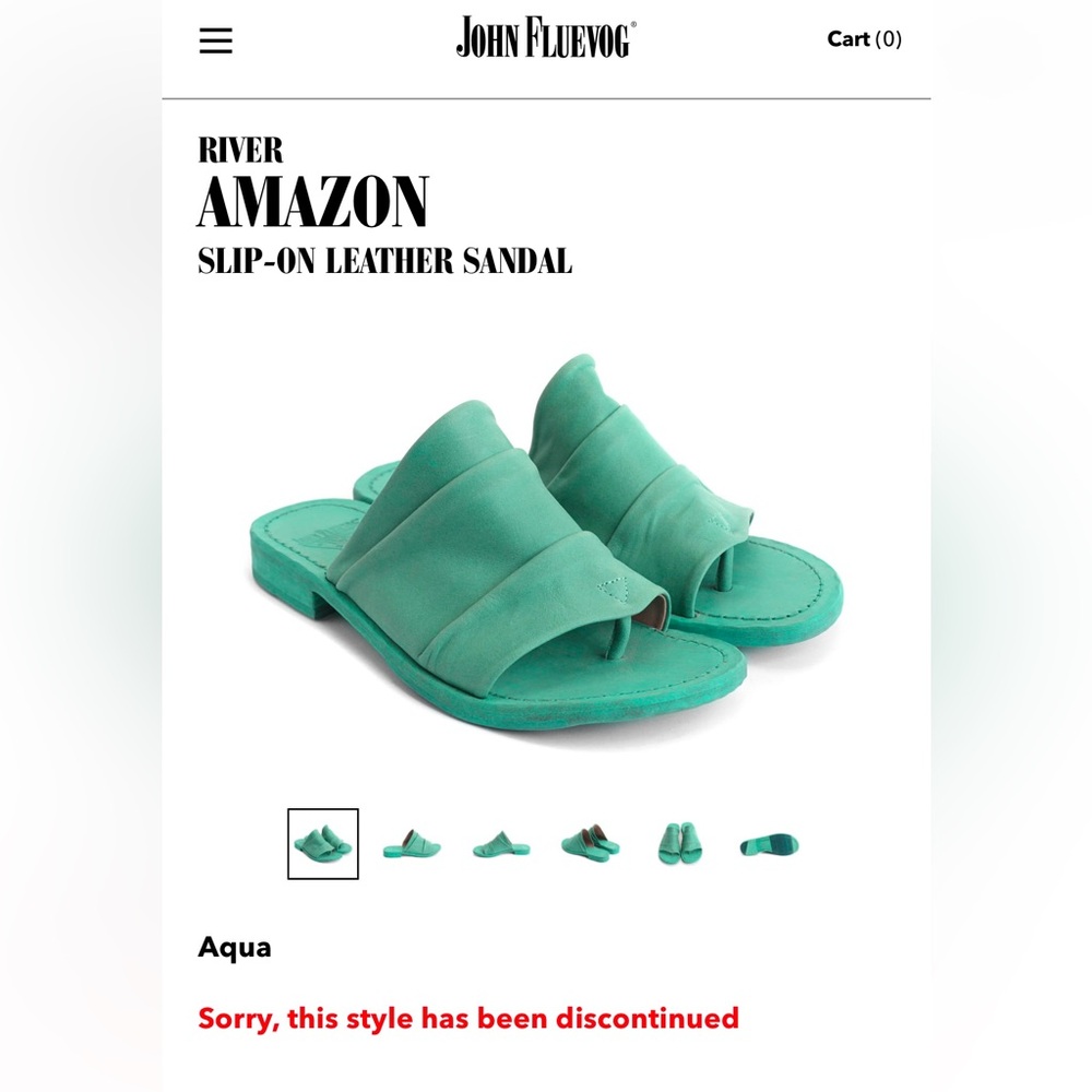 John Fluevog River Size 10 Amazon Slip On Leather Sandals Aqua DISCONTINUED